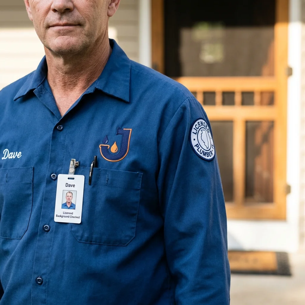 Licensed plumber showing ID badge in Fort Washington, PA