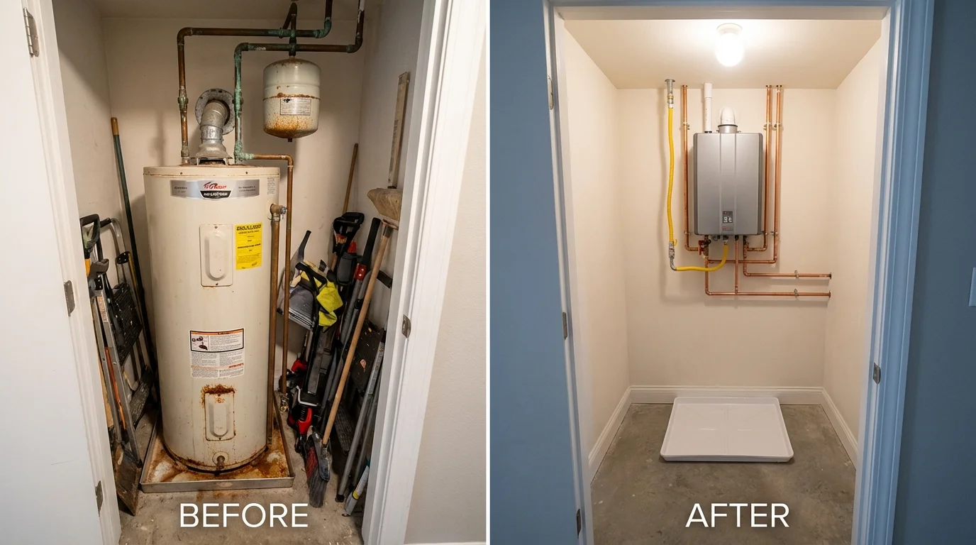 Tank water heater versus wall-mounted tankless unit comparison for Fort Washington, PA homeowners