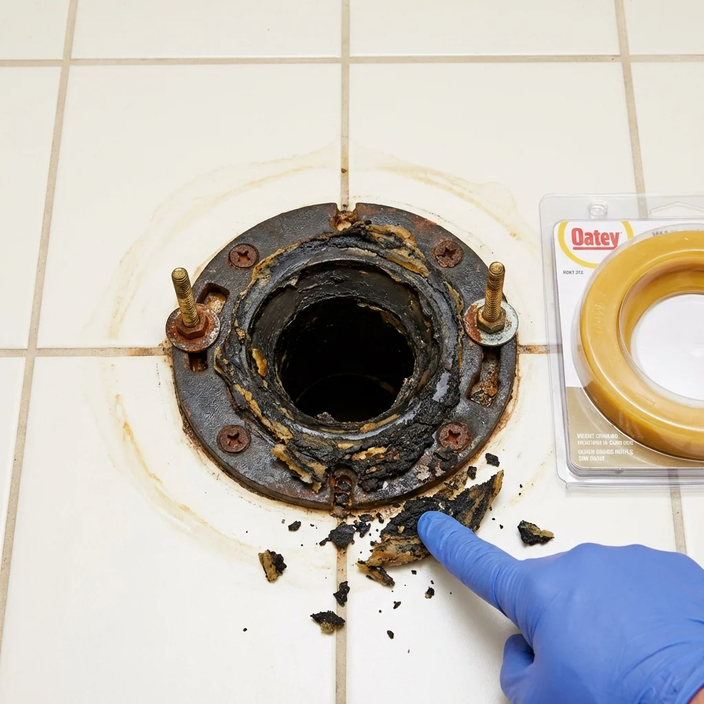 Failed wax ring showing water seepage at the base of a toilet in a Fort Washington, PA home