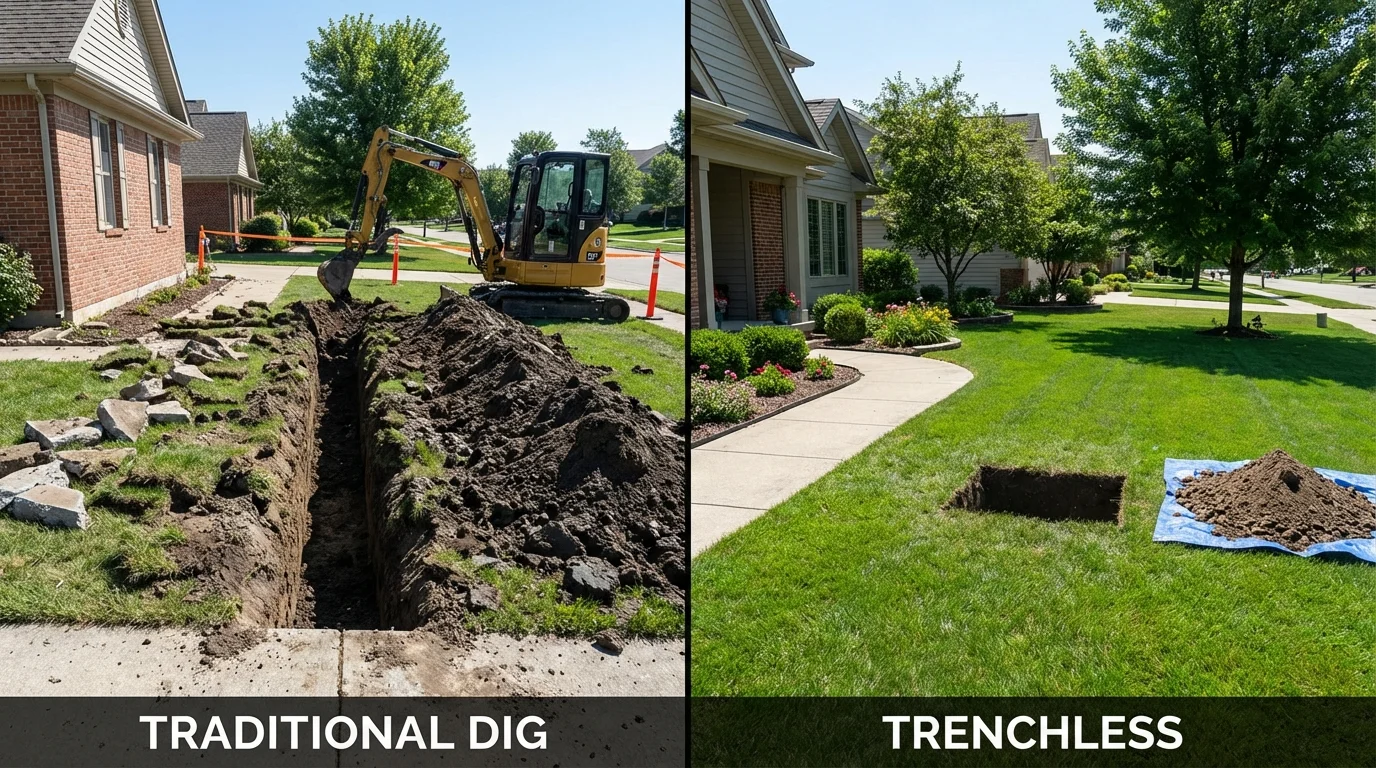 Trenchless sewer repair with minimal yard damage versus traditional excavation in Fort Washington, PA